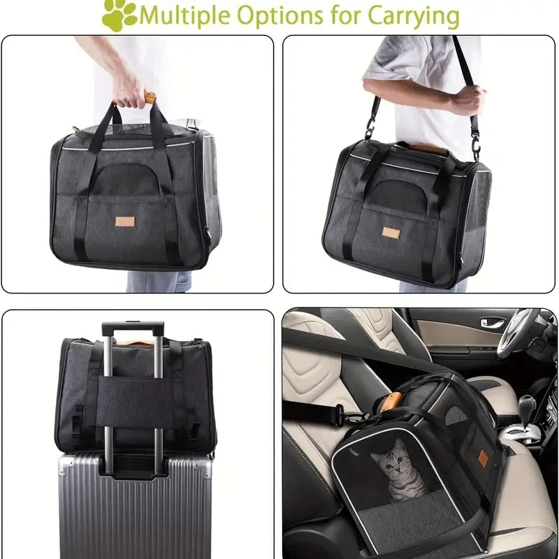 Sac de transport pliable pour animaux de compagnie avec fermetures éclair de sécurité et gamelle bonus