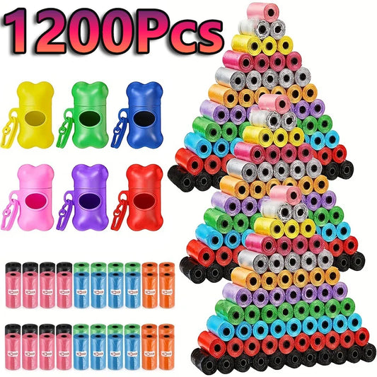 Dog Poop Bags - 1200 Leak-Proof Waste Bags with Cartoon Paw Graphics
