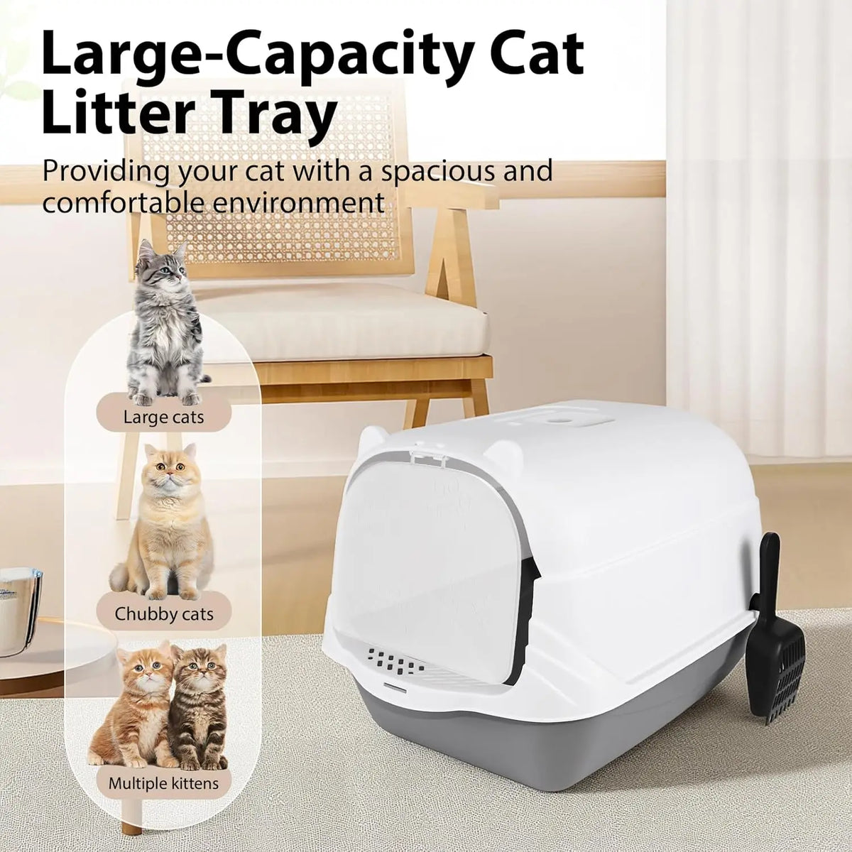 Fully Enclosed Cat Litter Tray with Lid | Activated Charcoal Odour Control | Mesh Filter | Scoop Included