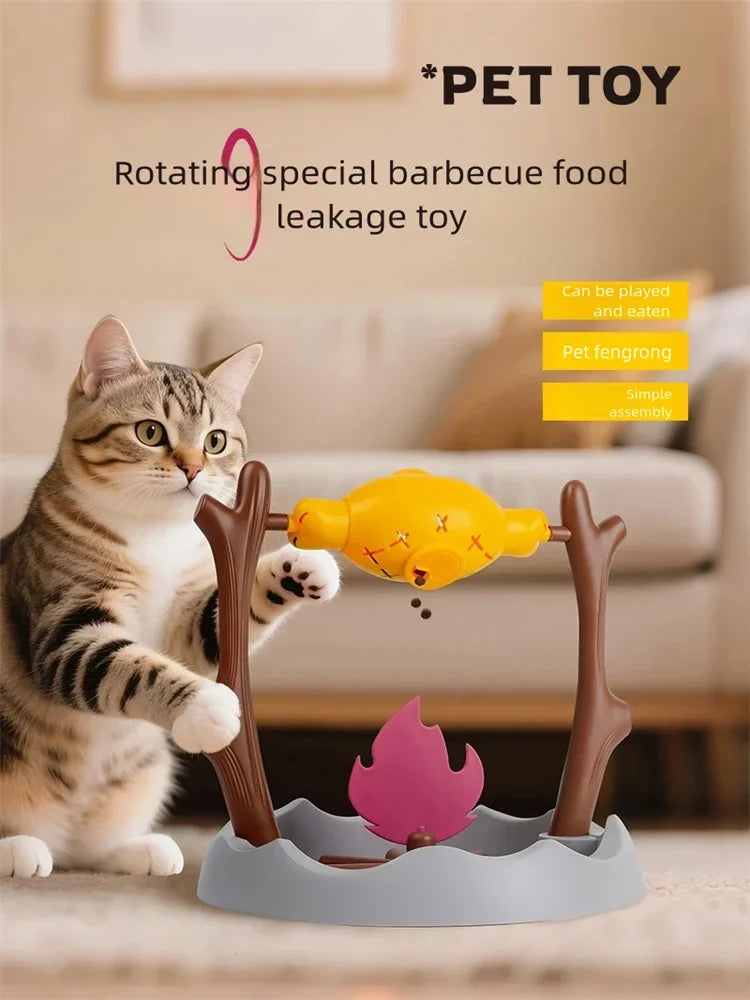 Rotating Cat Treat Dispenser with Adjustable Food Outlet