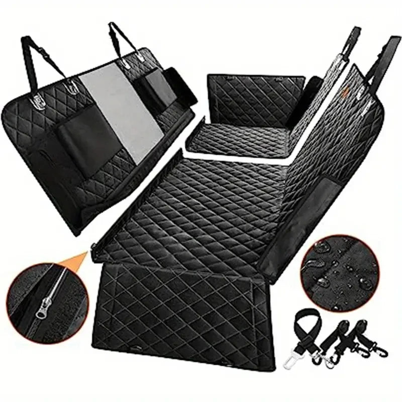 Housse de siège de voiture hamac pour chien 6-en-1 améliorée et imperméable avec fenêtre en maille