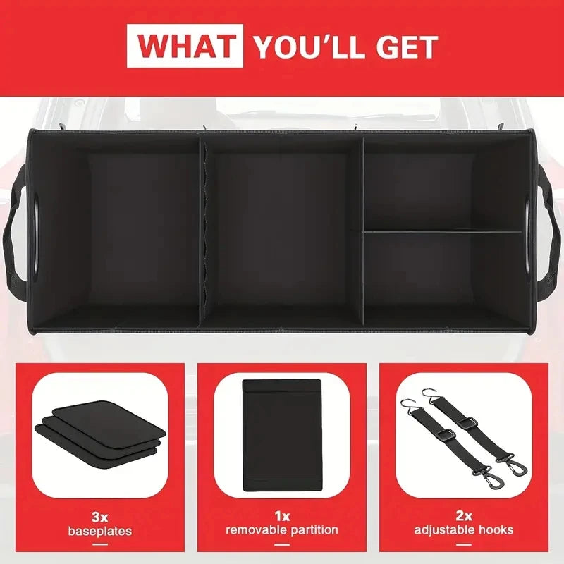 Collapsible Large Car Boot Organiser with Retractable Straps