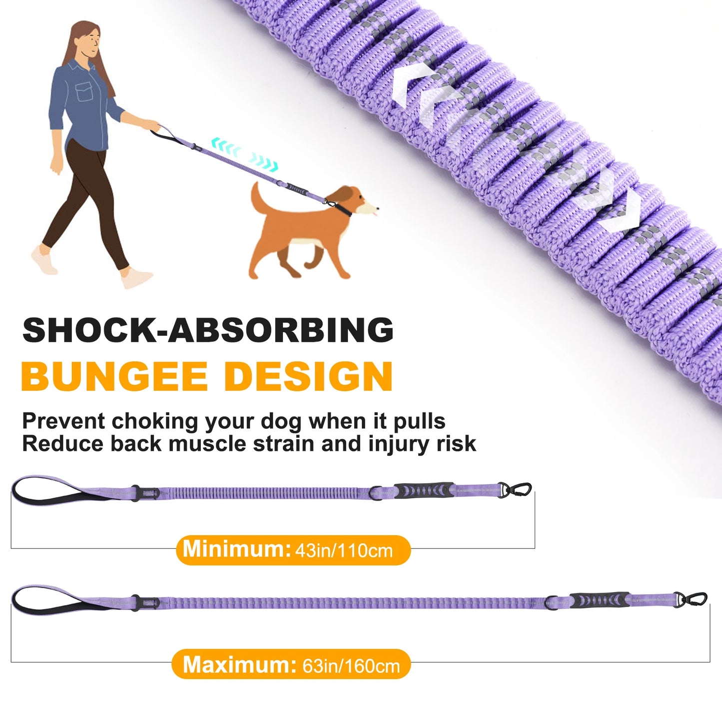 Heavy Duty Tactical Dog Lead — Reflective Bungee No-Pull Lead with Double Padded Handle for Medium & Large Dogs