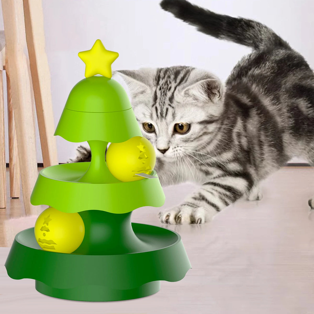 Rotating Cat Treat Dispenser with Adjustable Food Outlet