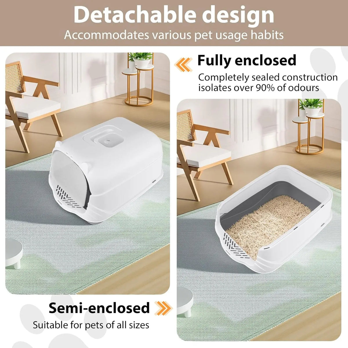 Fully Enclosed Cat Litter Tray with Lid | Activated Charcoal Odour Control | Mesh Filter | Scoop Included