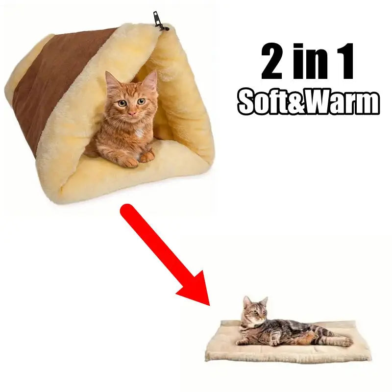 Lit/Tunnel pour Chat 2-en-1 en Polaire et Tapis Pliable – Niche, Tunnel et Tapis de Voyage