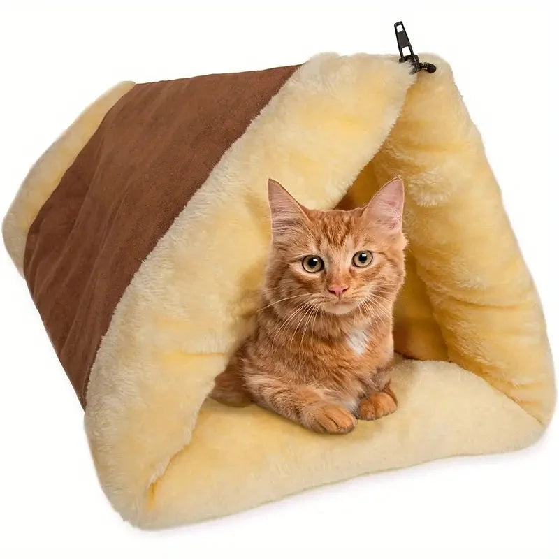 Lit/Tunnel pour Chat 2-en-1 en Polaire et Tapis Pliable – Niche, Tunnel et Tapis de Voyage