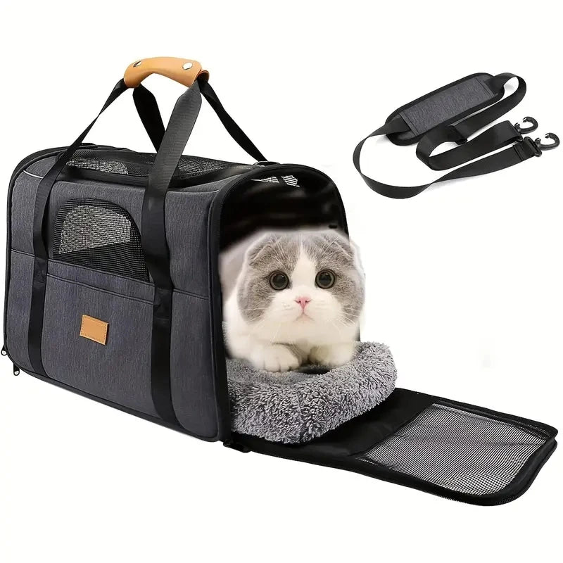 Sac de transport pliable pour animaux de compagnie avec fermetures éclair de sécurité et gamelle bonus