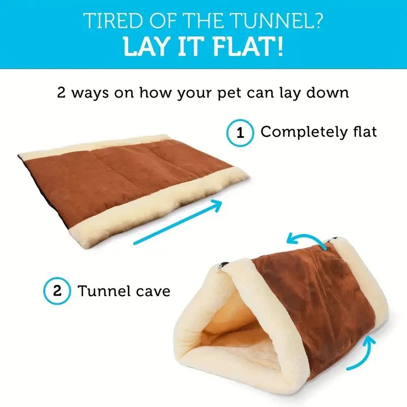 Lit/Tunnel pour Chat 2-en-1 en Polaire et Tapis Pliable – Niche, Tunnel et Tapis de Voyage