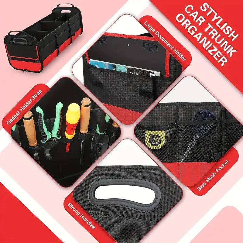 Collapsible Large Car Boot Organiser with Retractable Straps