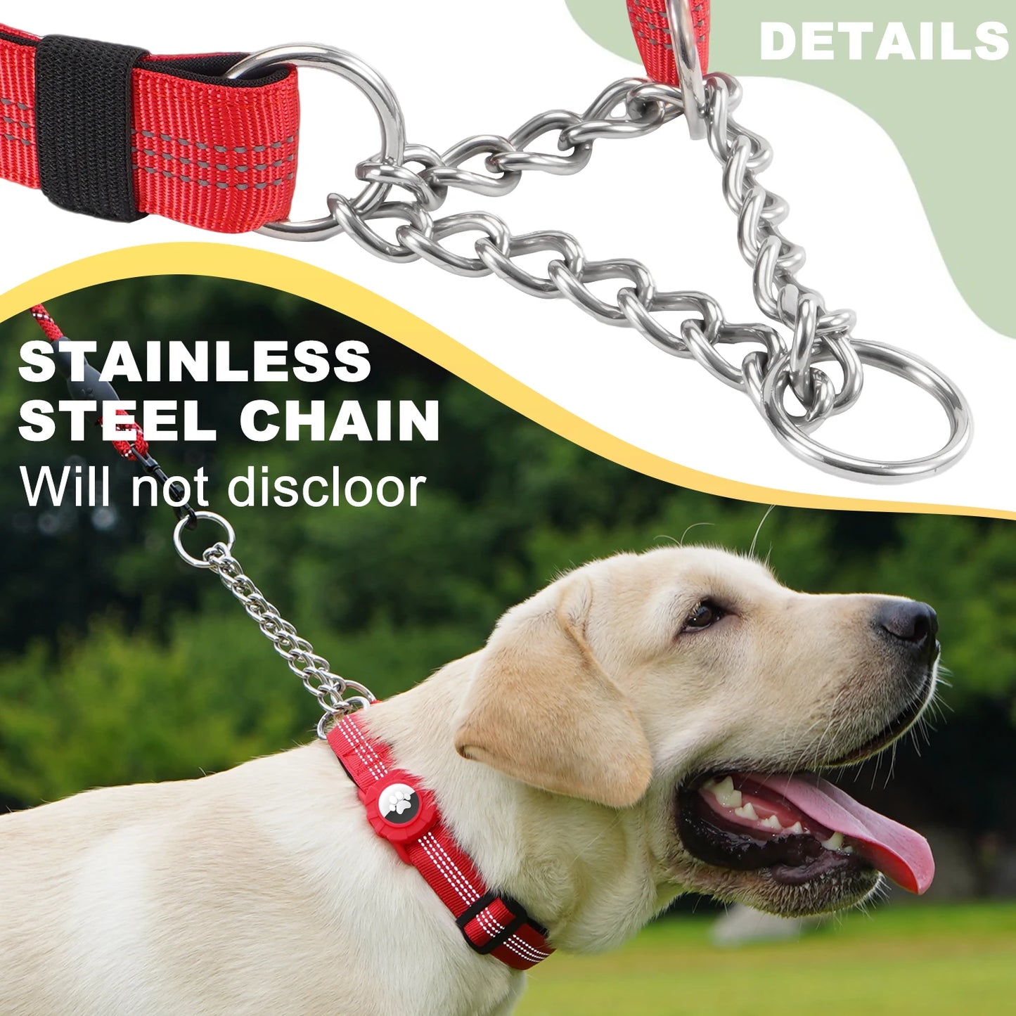 Collier réfléchissant pour chien avec support AirTag et boucle à dégagement rapide