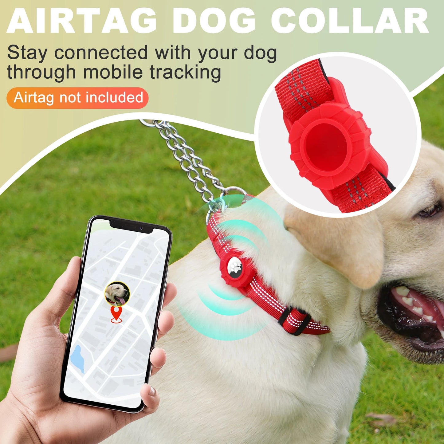 Collier réfléchissant pour chien avec support AirTag et boucle à dégagement rapide