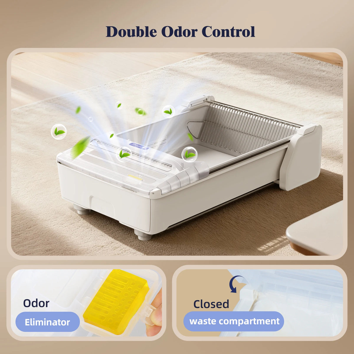 Robotail XL Self-Cleaning Cat Litter Box | Open Design | Dual Rake | Teflon Pan | 6-Cat App | 20 Liners