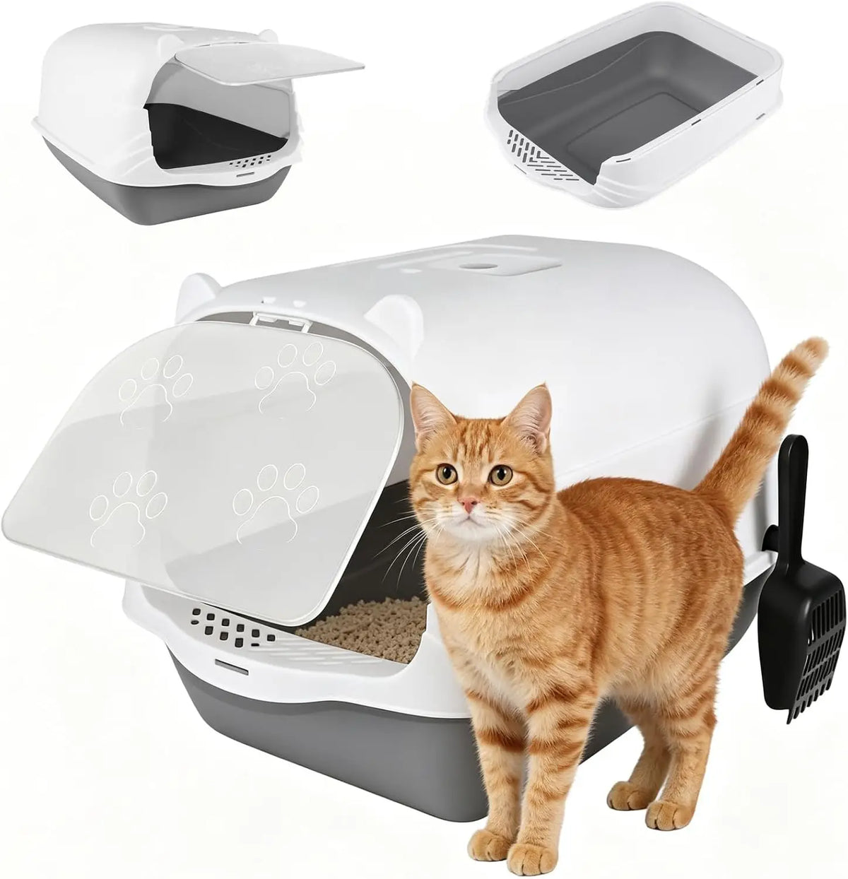 Fully Enclosed Cat Litter Tray with Lid | Activated Charcoal Odour Control | Mesh Filter | Scoop Included