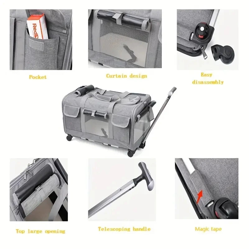 Poussette de transport pliable extra-large pour animaux de compagnie