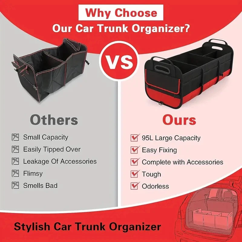 Collapsible Large Car Boot Organiser with Retractable Straps