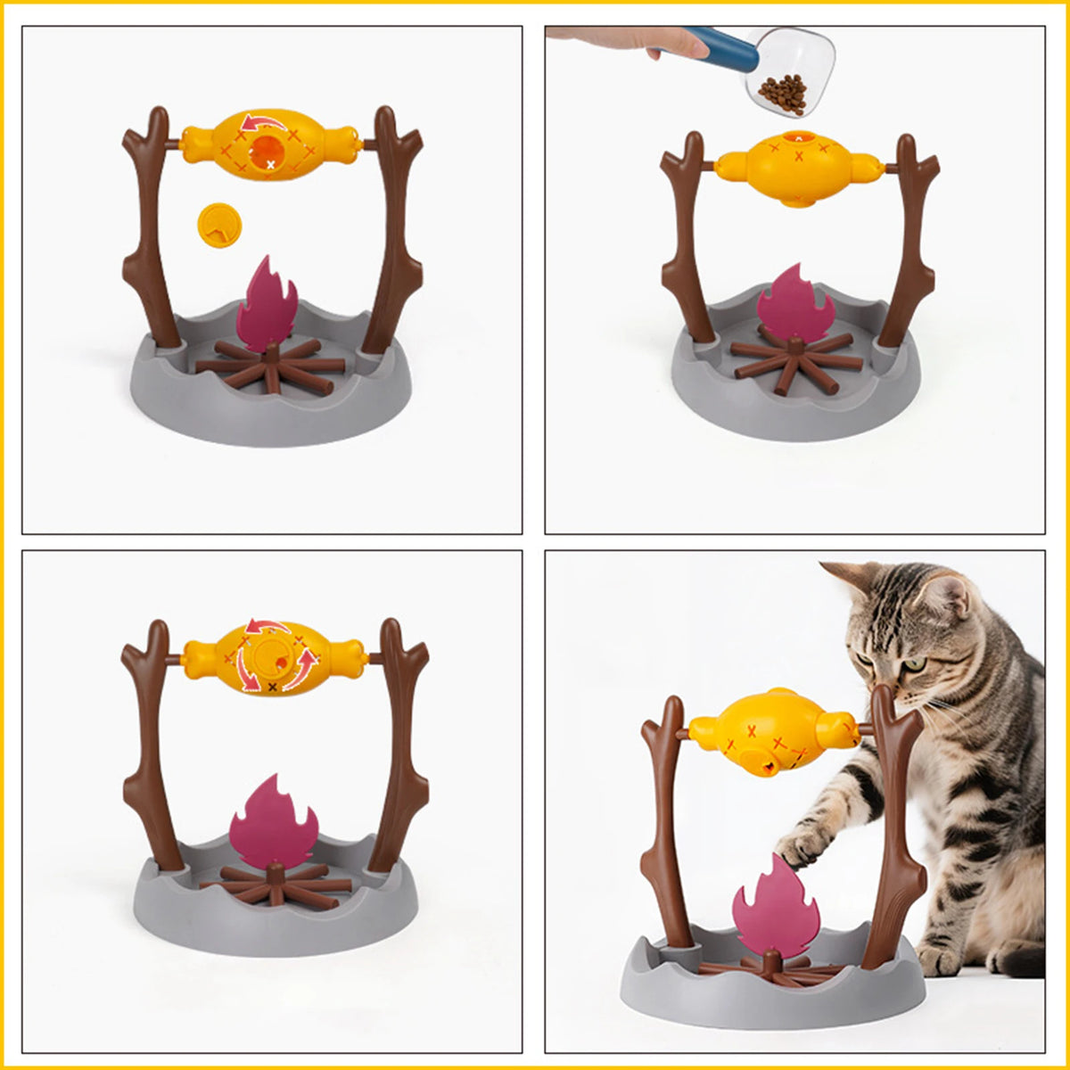 Rotating Cat Treat Dispenser with Adjustable Food Outlet