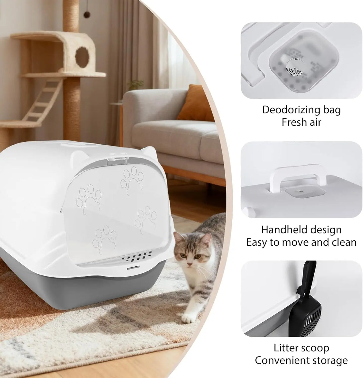 Fully Enclosed Cat Litter Tray with Lid | Activated Charcoal Odour Control | Mesh Filter | Scoop Included