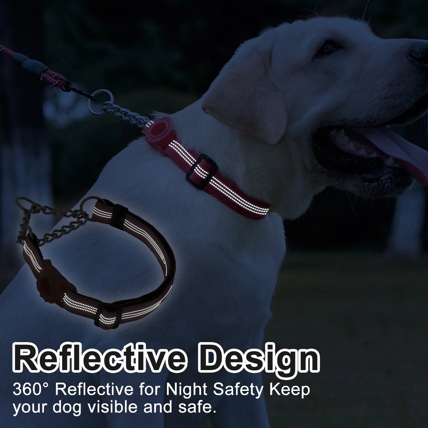 Collier réfléchissant pour chien avec support AirTag et boucle à dégagement rapide