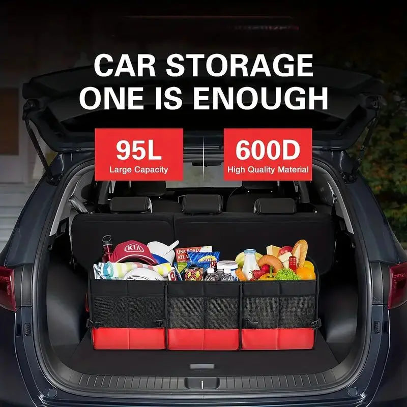 Collapsible Large Car Boot Organiser with Retractable Straps