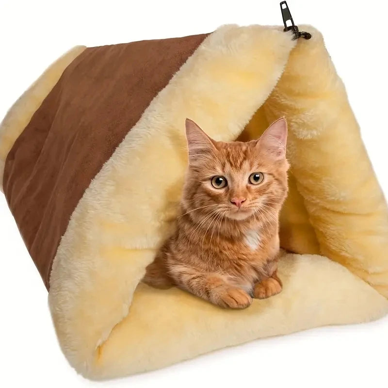 Lit/Tunnel pour Chat 2-en-1 en Polaire et Tapis Pliable – Niche, Tunnel et Tapis de Voyage