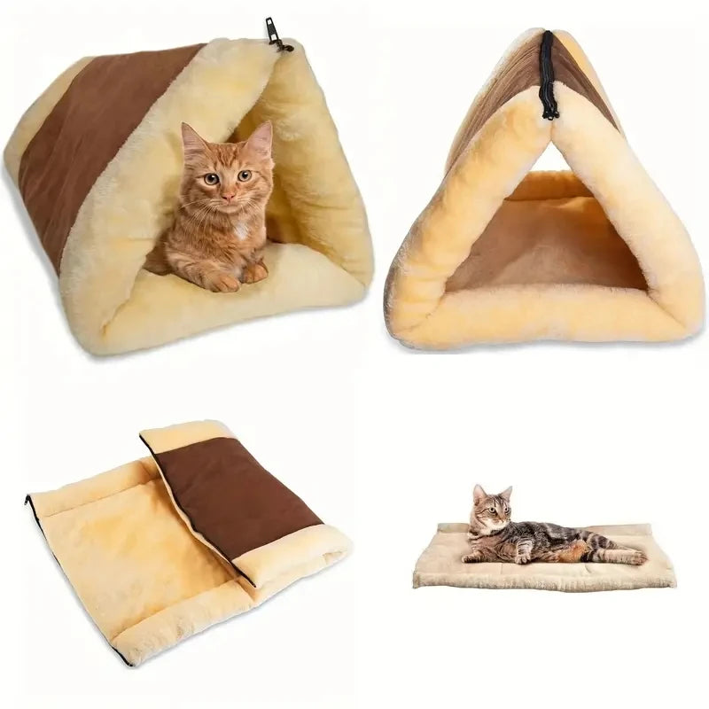 Lit/Tunnel pour Chat 2-en-1 en Polaire et Tapis Pliable – Niche, Tunnel et Tapis de Voyage