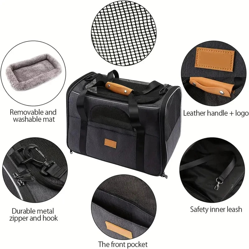 Sac de transport pliable pour animaux de compagnie avec fermetures éclair de sécurité et gamelle bonus