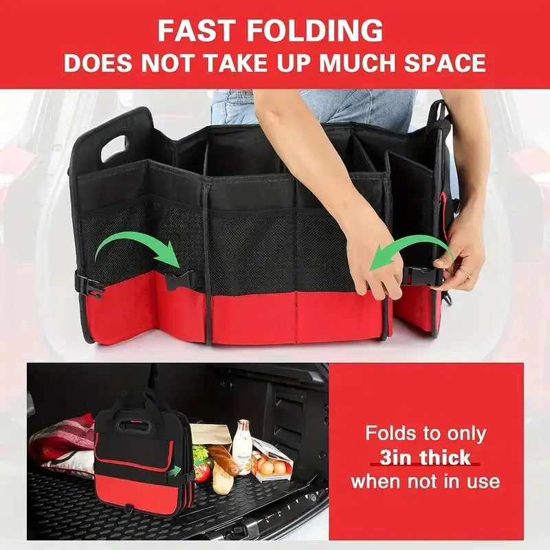Collapsible Large Car Boot Organiser with Retractable Straps