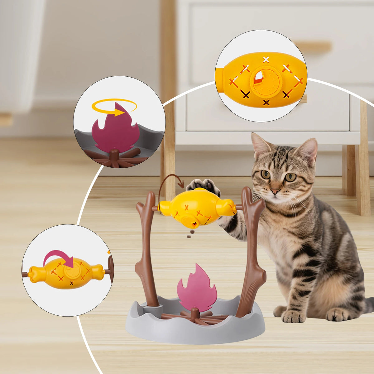 Rotating Cat Treat Dispenser with Adjustable Food Outlet