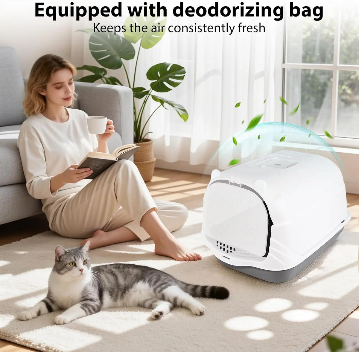 Fully Enclosed Cat Litter Tray with Lid | Activated Charcoal Odour Control | Mesh Filter | Scoop Included