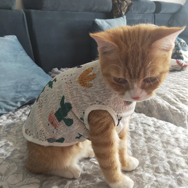 Sun Protection Clothing for Cats Summer Pet Vest Ultra-thin Breathable Cute Print Kitten Puppy Rabbit Clothes Pajamas Ropa Gato