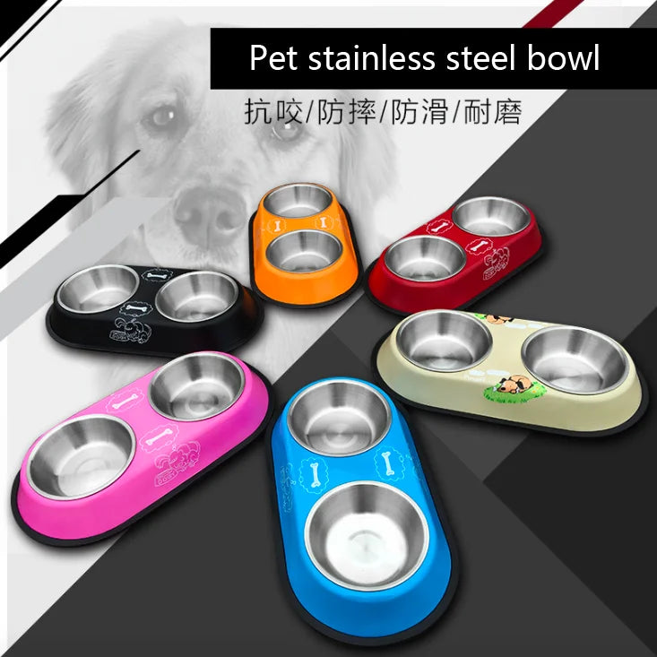 Stainless Steel Double Bowl Feeding Station for Dogs & Cats