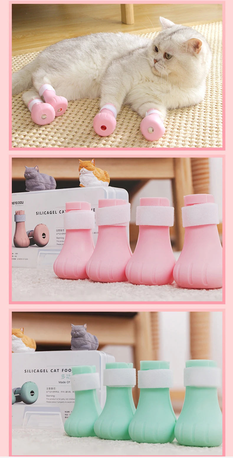 Anti-Scratch Silicone Paw Protector Boots for Cats – Set of 4