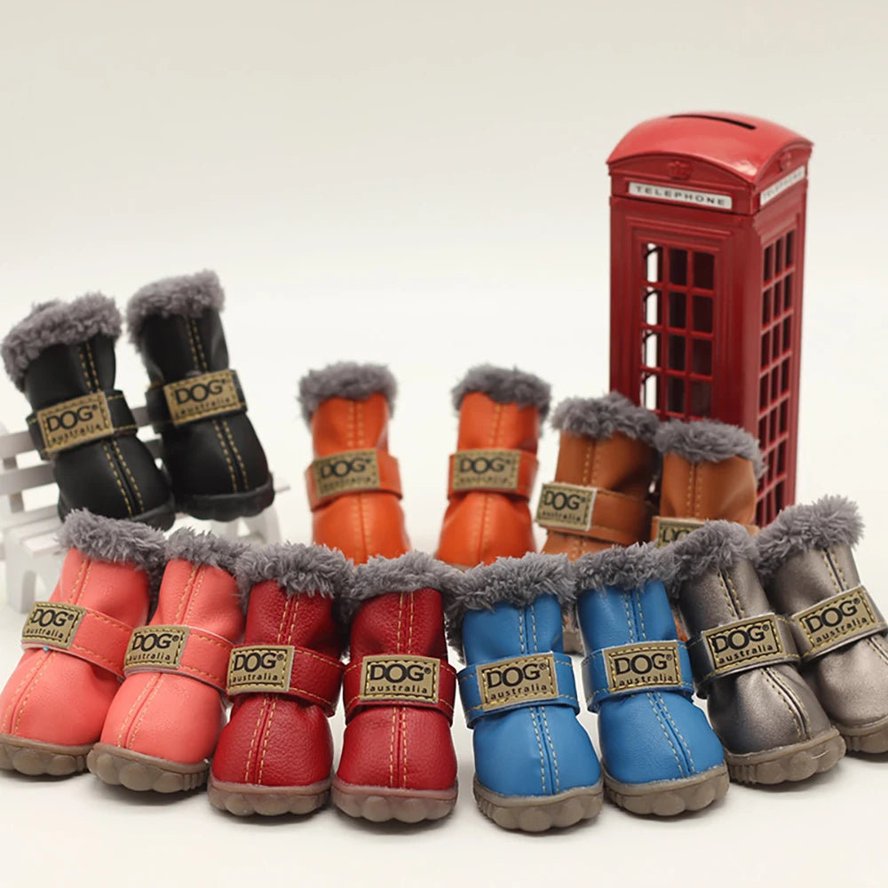 Waterproof Winter Dog Boots – Warm Anti-Slip Cotton Shoes for Small Dogs (Set of 4)