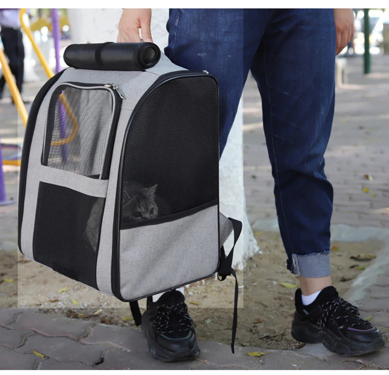 Foldable Breathable Pet Carrier Backpack – Shoulder Bag for Cats & Small Dogs