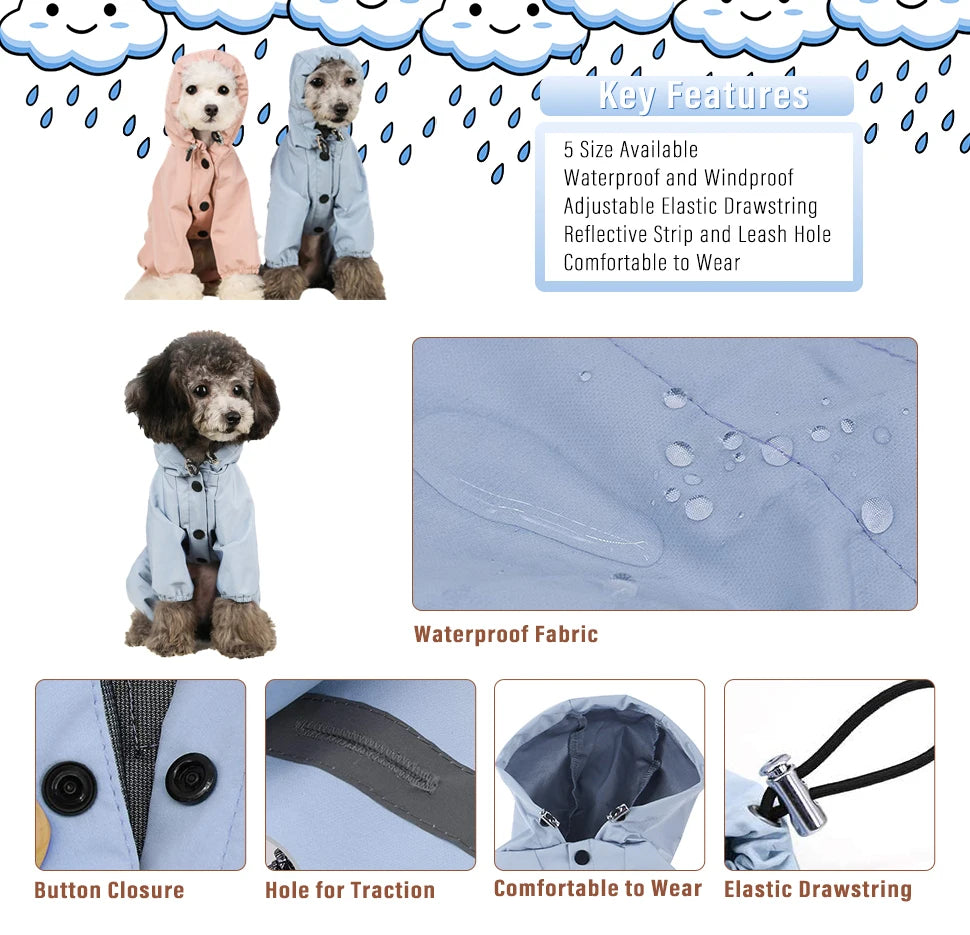 Reflective Waterproof Raincoat Jumpsuit for Dogs & Cats