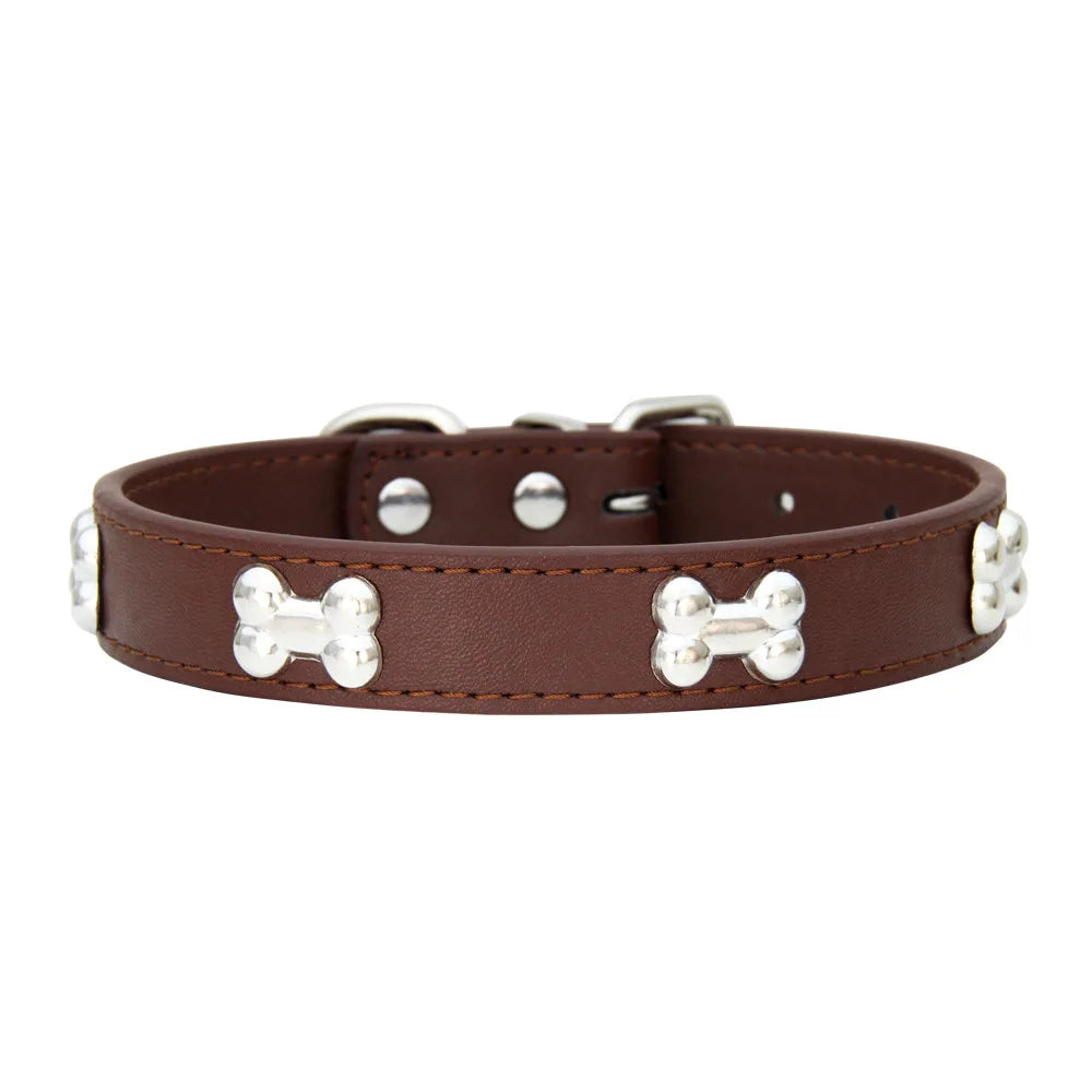 Leather Dog Collar with Bone Design