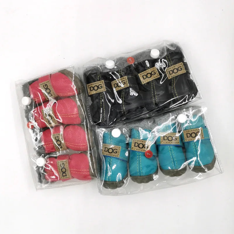 Waterproof Winter Dog Boots – Warm Anti-Slip Cotton Shoes for Small Dogs (Set of 4)