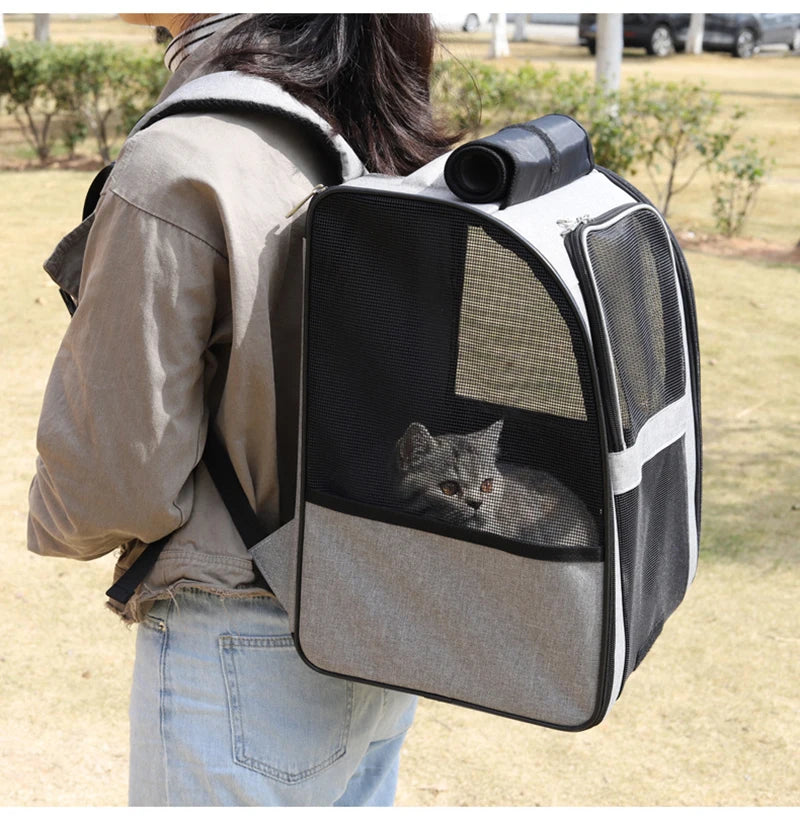 Foldable Breathable Pet Carrier Backpack – Shoulder Bag for Cats & Small Dogs