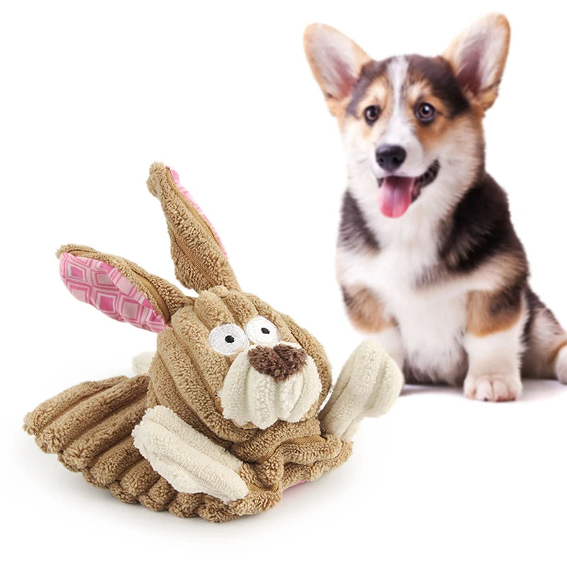 Corduroy Squeaky Dog Toy — Rabbit, Mouse & Cow Designs