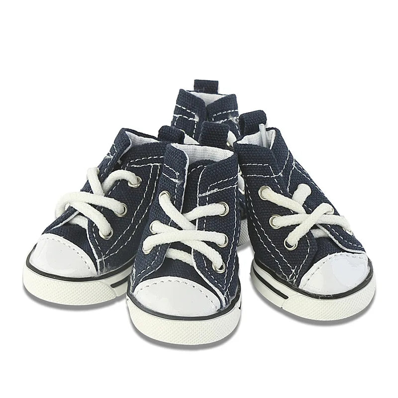 Denim Canvas Sneakers for Small Dogs – Set of 4