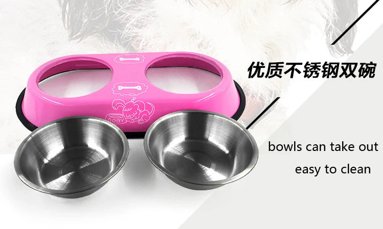 Stainless Steel Double Bowl Feeding Station for Dogs & Cats