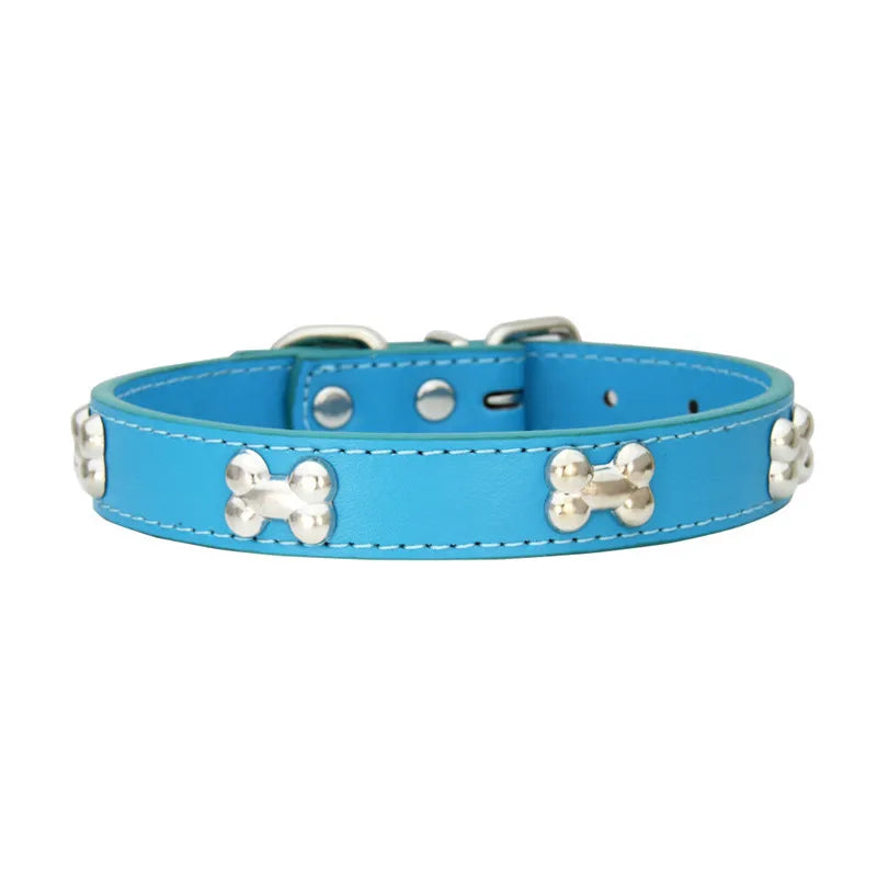 Leather Dog Collar with Bone Design