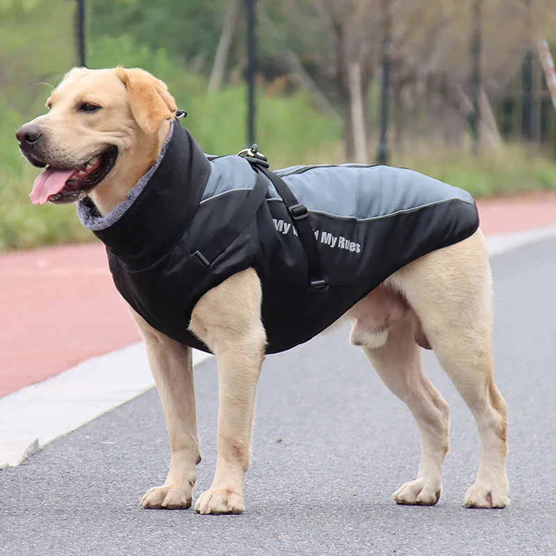 Waterproof Fleece Dog Jacket with Furry Collar & Reflective Trim
