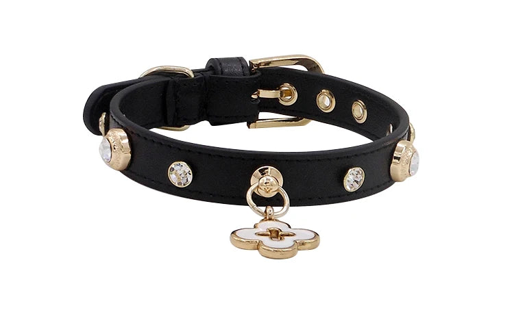Rhinestone Genuine Leather Dog & Cat Collar