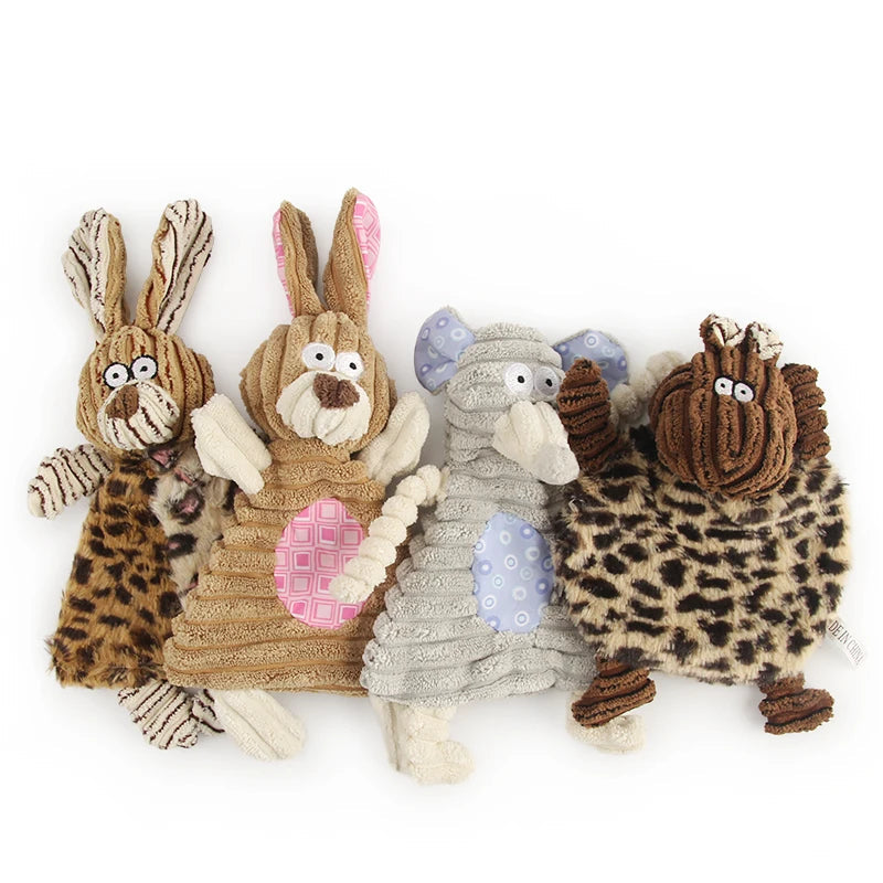 Corduroy Squeaky Dog Toy — Rabbit, Mouse & Cow Designs