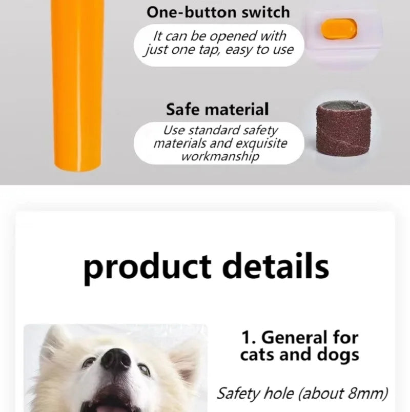 Electric Pet Nail Grinder – Quiet Low-Vibration Claw Trimmer for Cats & Dogs