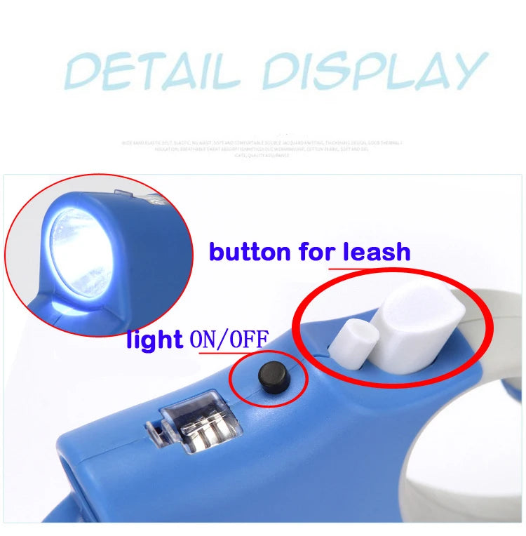 Retractable Dog Leash with Detachable LED Flashlight