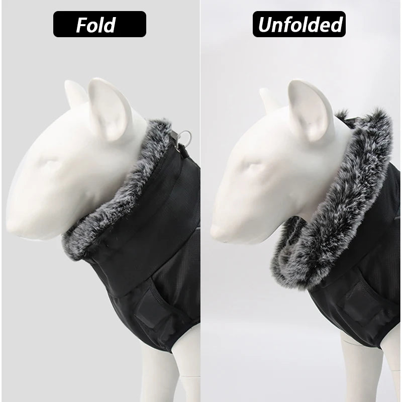 Waterproof Fleece Dog Jacket with Furry Collar & Reflective Trim
