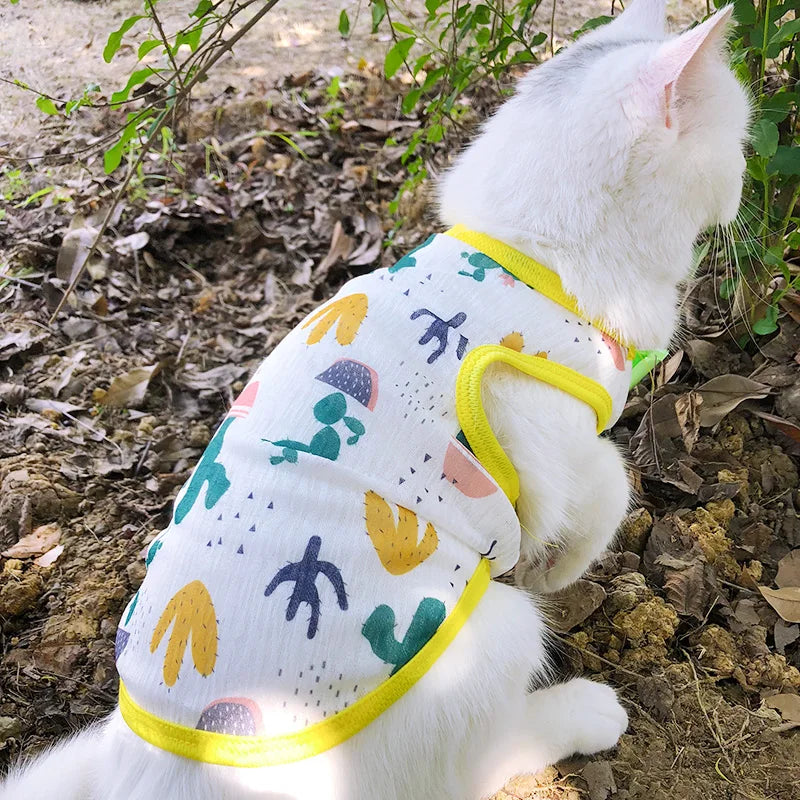 Sun Protection Clothing for Cats Summer Pet Vest Ultra-thin Breathable Cute Print Kitten Puppy Rabbit Clothes Pajamas Ropa Gato